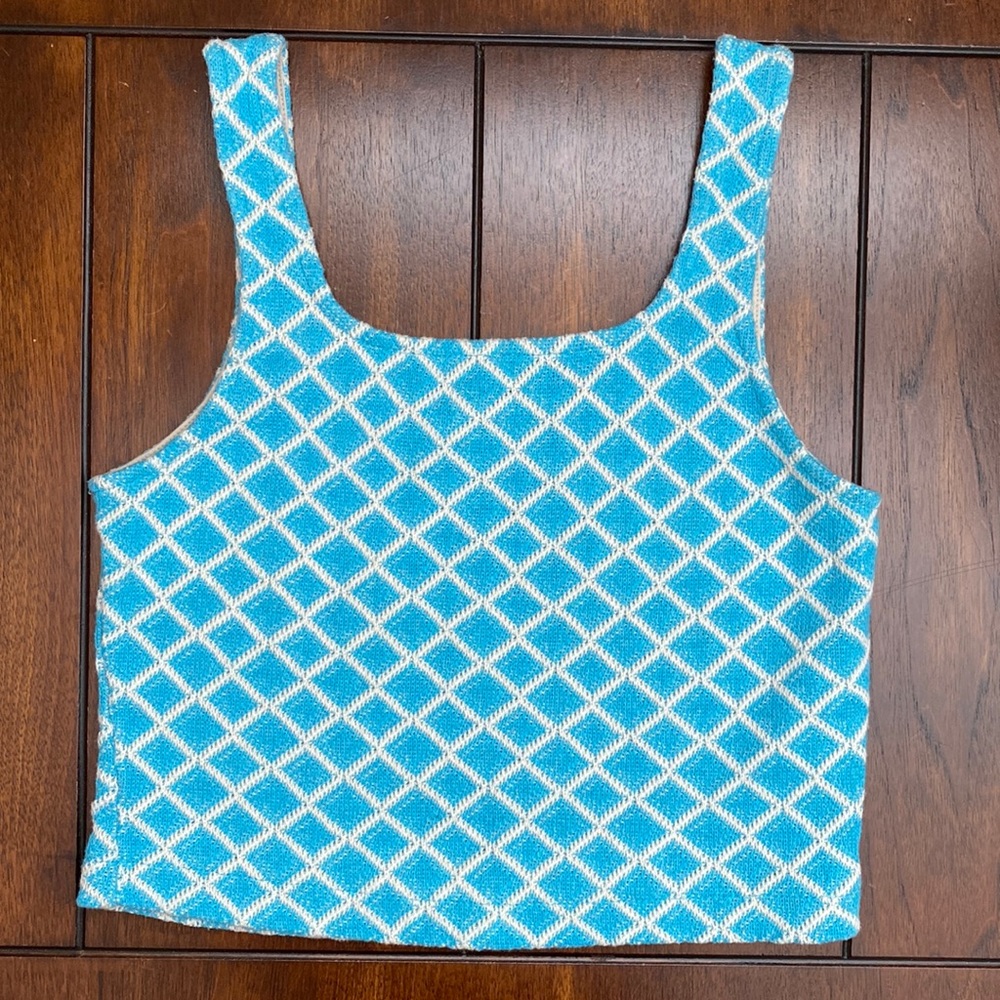 [S] Zara Geo Print Crop Top | Blue/White
